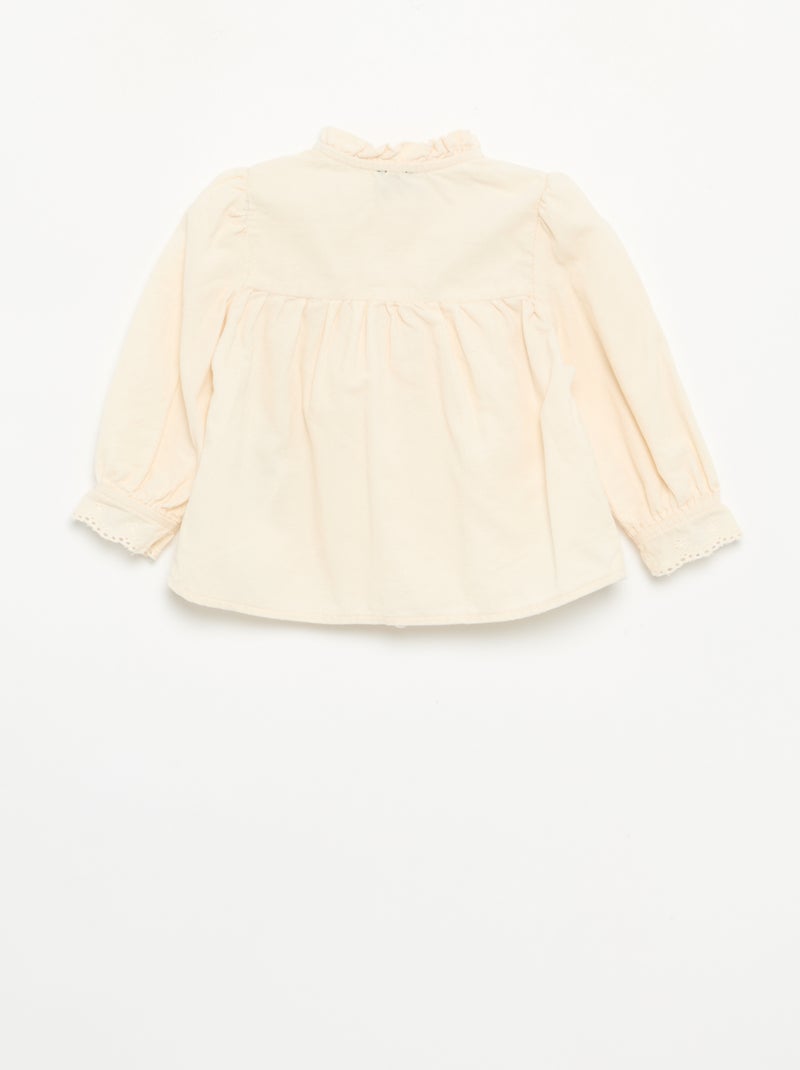 Fluwelen blouse met geborduurde manchetten Wit - Kiabi