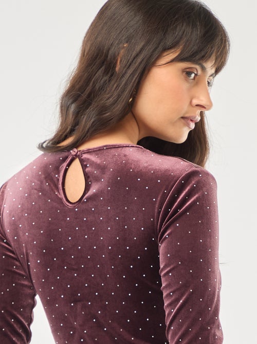 Fluwelen body met lange mouwen en stras - Kiabi