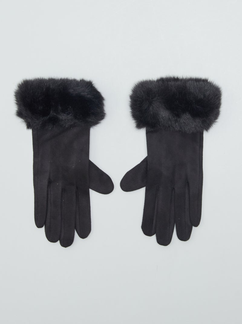 Fluwelen handschoenen met gevoerde randen ZWART - Kiabi