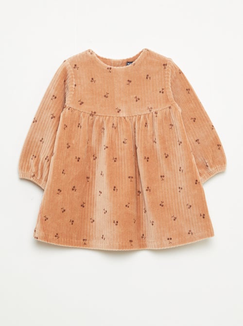 Fluwelen jurk met lange mouwen en motief - Kiabi