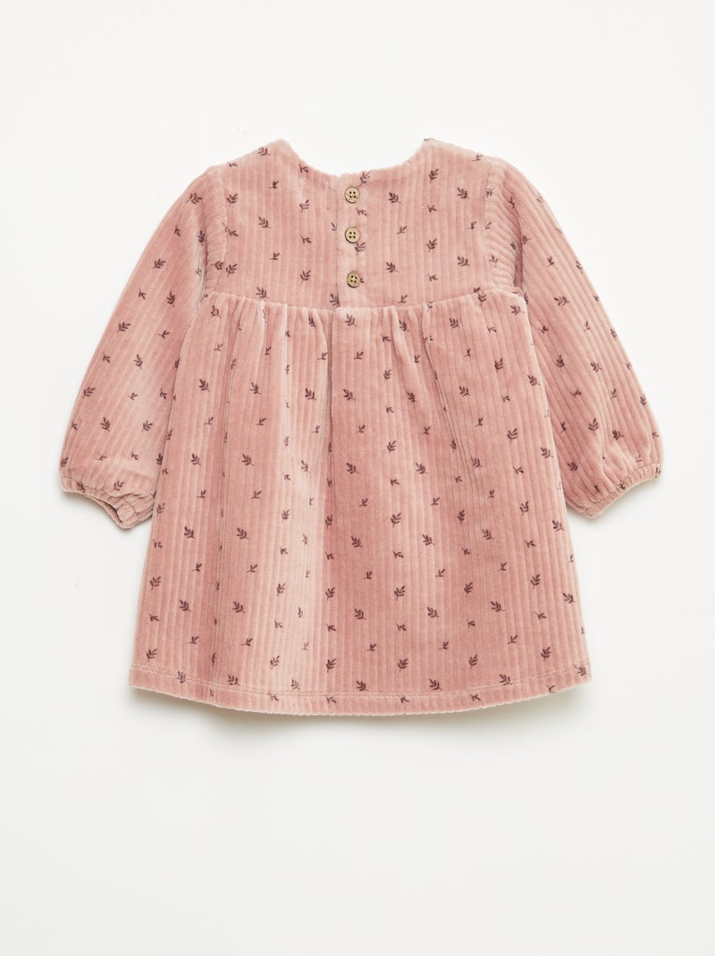 Fluwelen jurk met lange mouwen en motief Rose - Kiabi