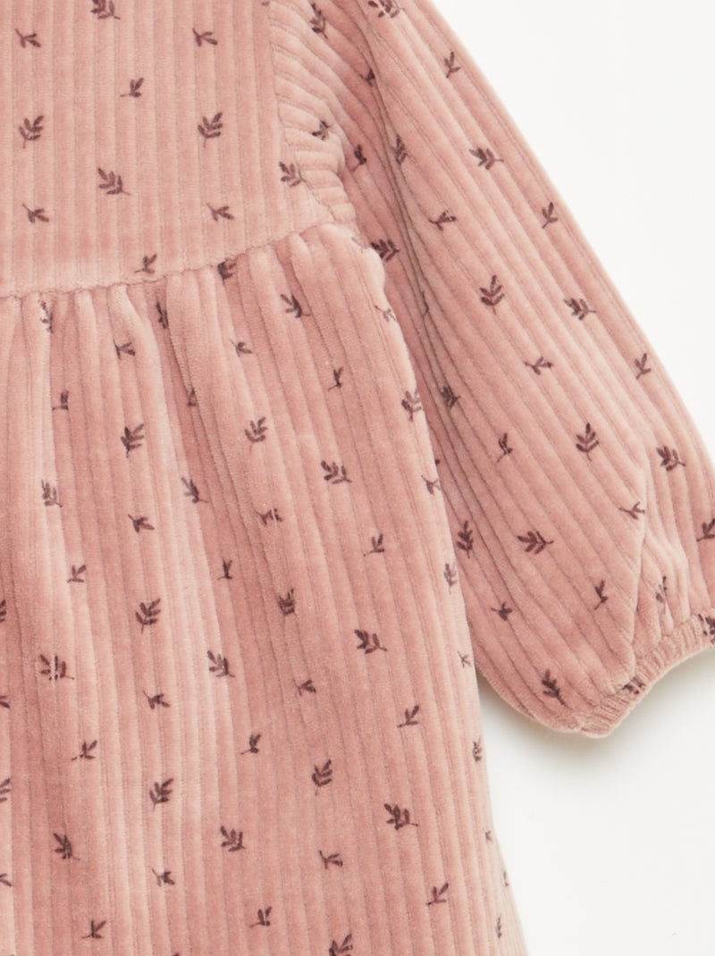 Fluwelen jurk met lange mouwen en motief Rose - Kiabi