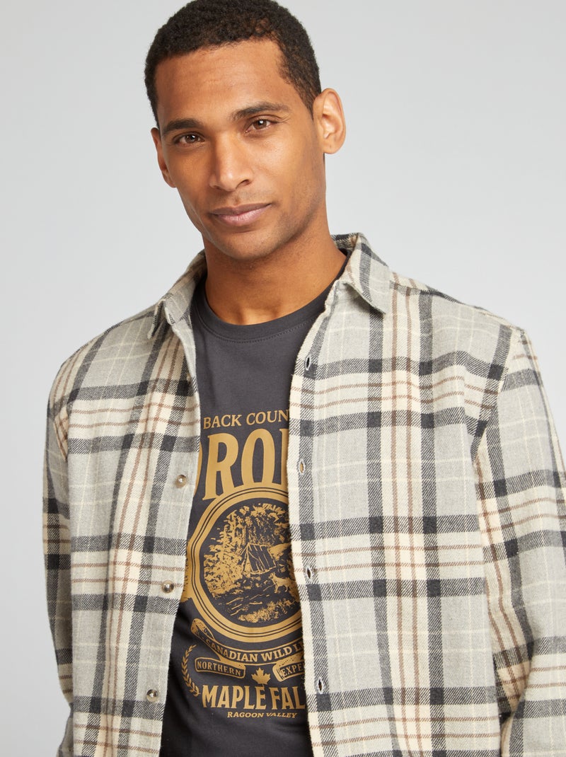 Fluwelen overhemd met ruitjes GRIJS - Kiabi