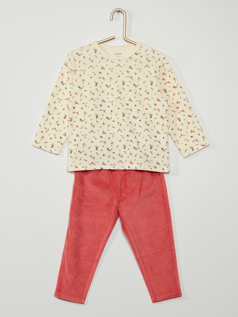 Fluwelen pyjama met bloemenprint Beige - Kiabi