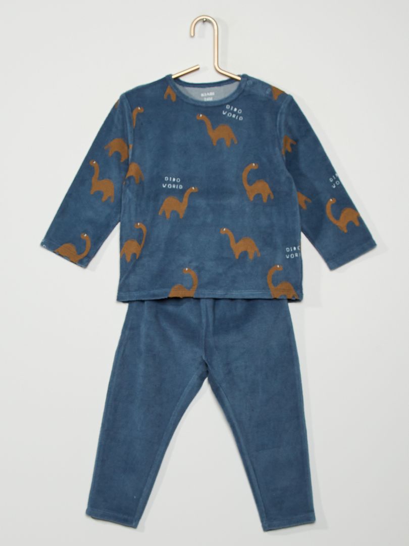 Fluwelen pyjama met dinosaurussenprint BLAUW - Kiabi