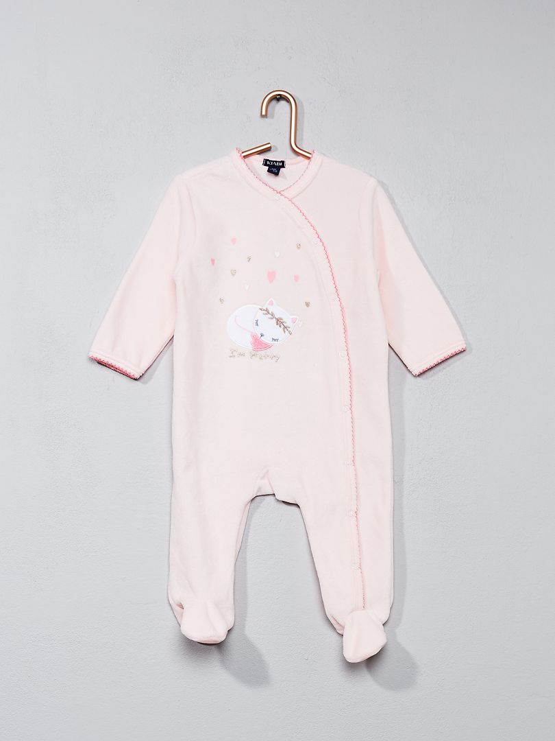 Fluwelen pyjama met kattenprint roze - Kiabi