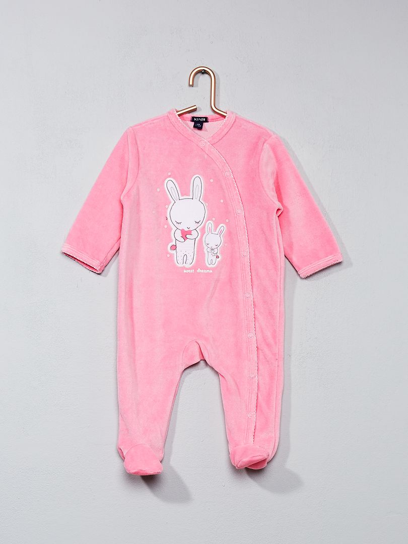 Fluwelen pyjama met konijnenprint roze - Kiabi