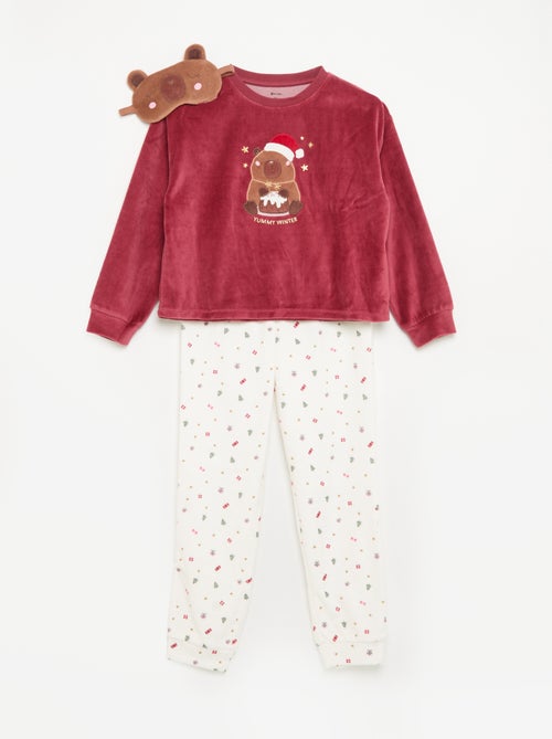 Fluwelen set 'Kerst' - 2-delige pyjama + slaapmasker - Kiabi