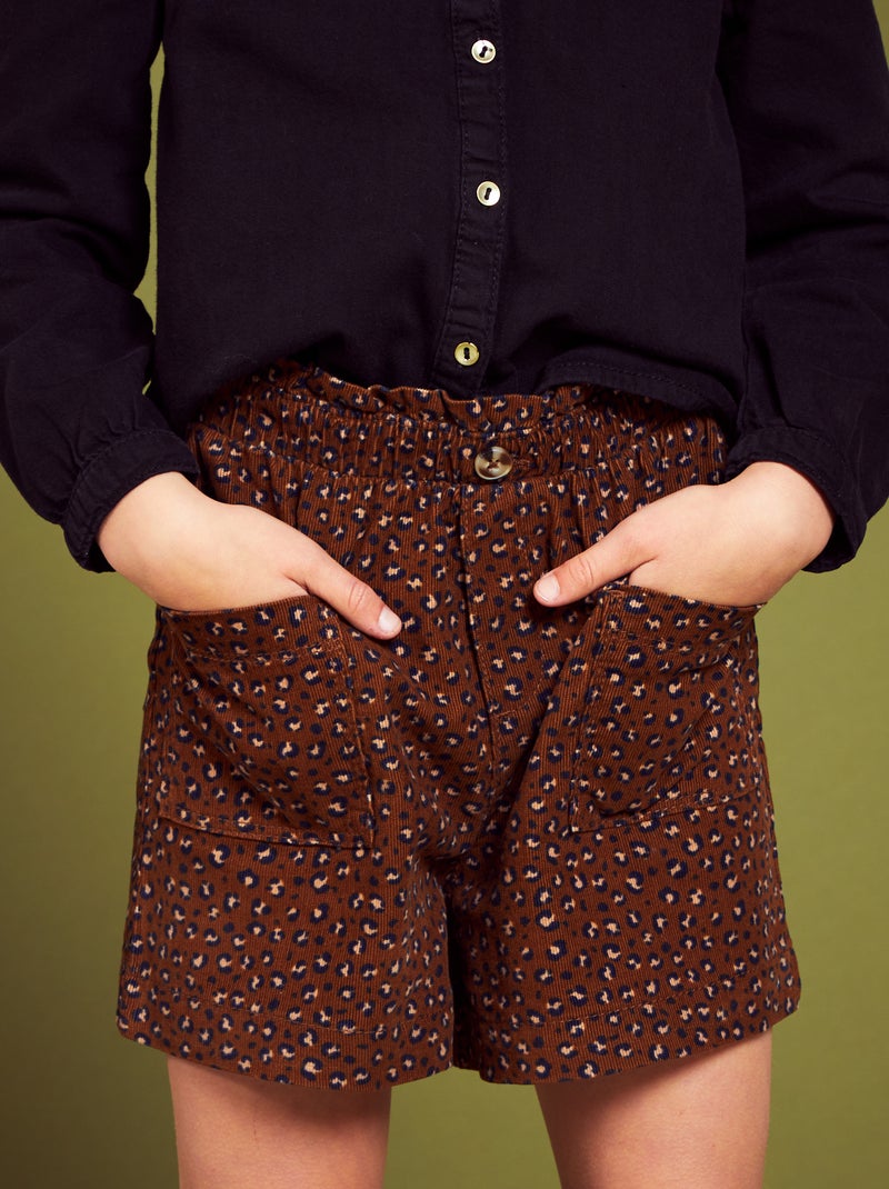 Fluwelen short met paperbagtaille en luipaardprint BRUIN - Kiabi