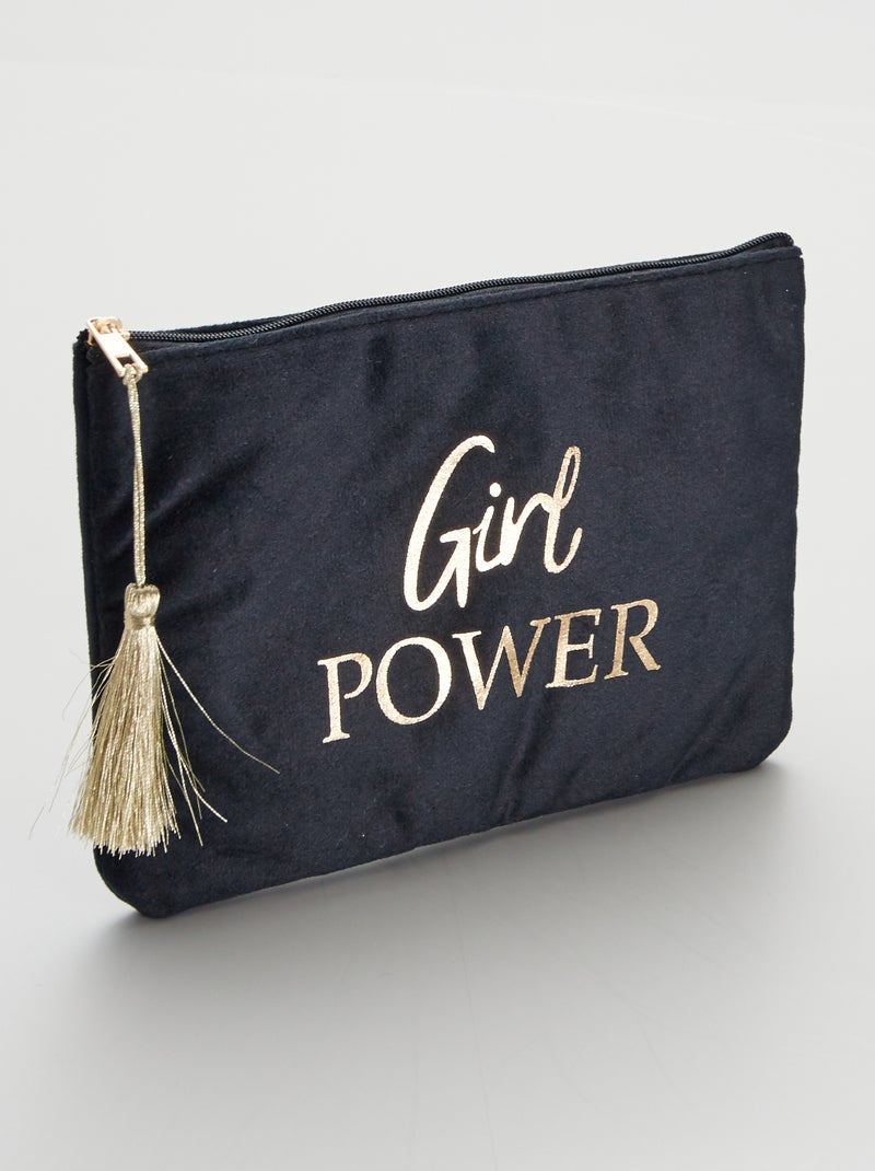 Fluwelen tasje 'Girl Power' ZWART - Kiabi