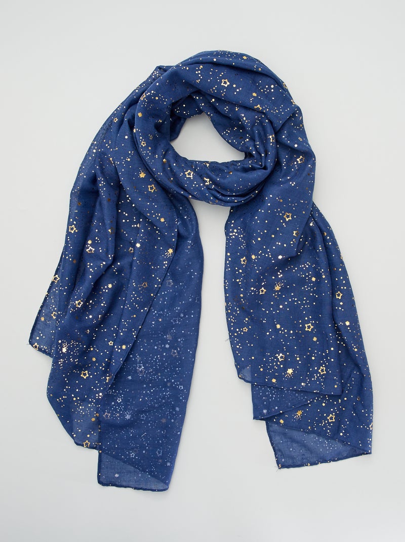 Foulard van voile met sterrenprint BLAUW - Kiabi