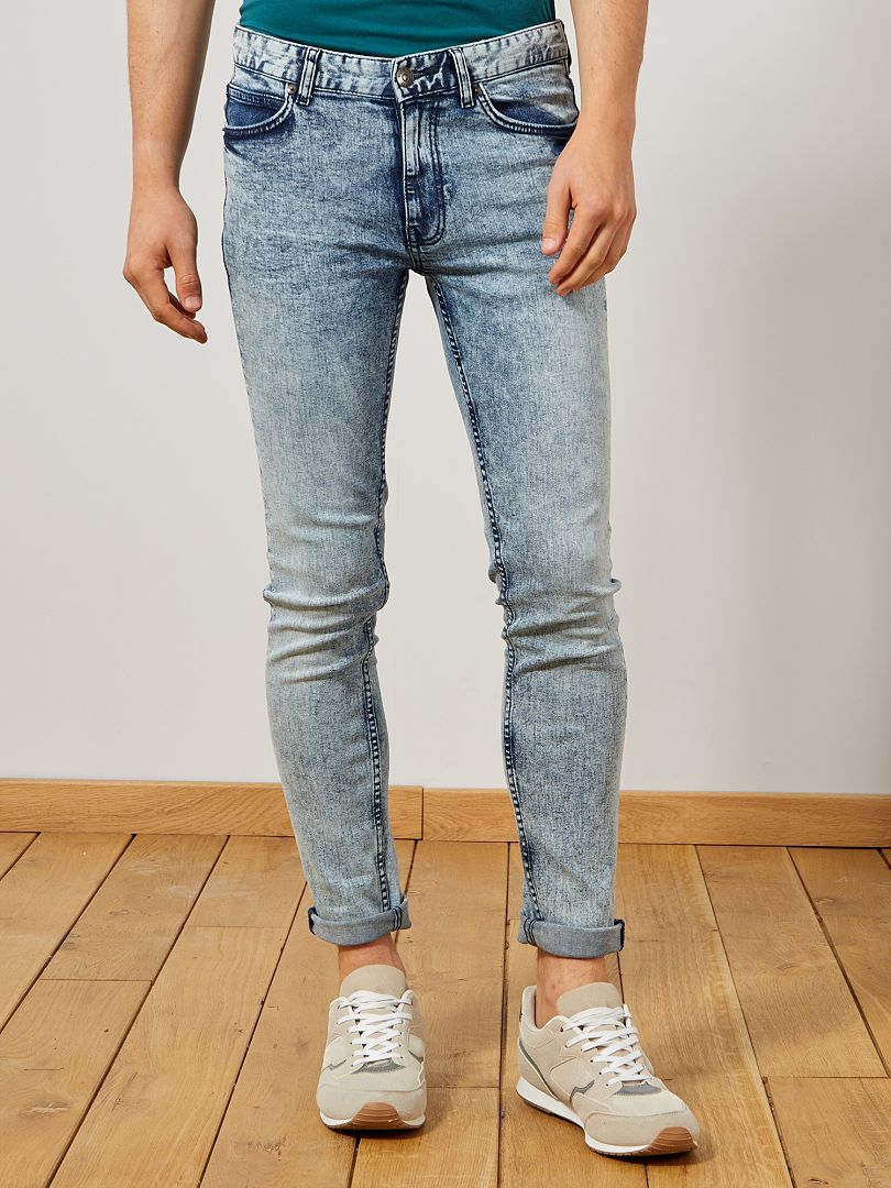 Gebleekte slimfit jeans BLAUW - Kiabi