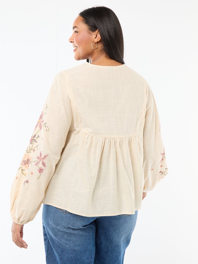 Gebloemde geborduurde blouse Biege - Kiabi