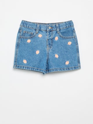 Geborduurd denim short