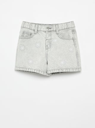 Geborduurd denim short
