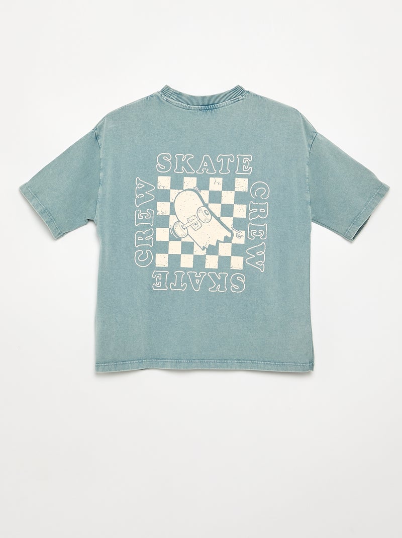 Geborduurd en bedrukt T-shirt met korte mouwen Blauw - Kiabi