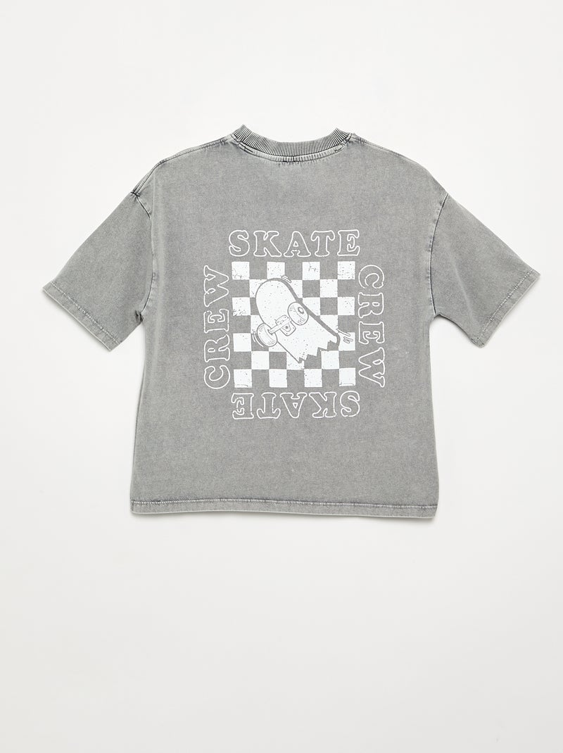 Geborduurd en bedrukt T-shirt met korte mouwen Grijs - Kiabi