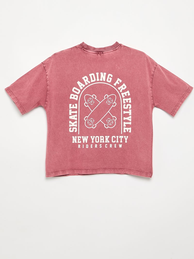 Geborduurd en bedrukt T-shirt met korte mouwen Roze - Kiabi
