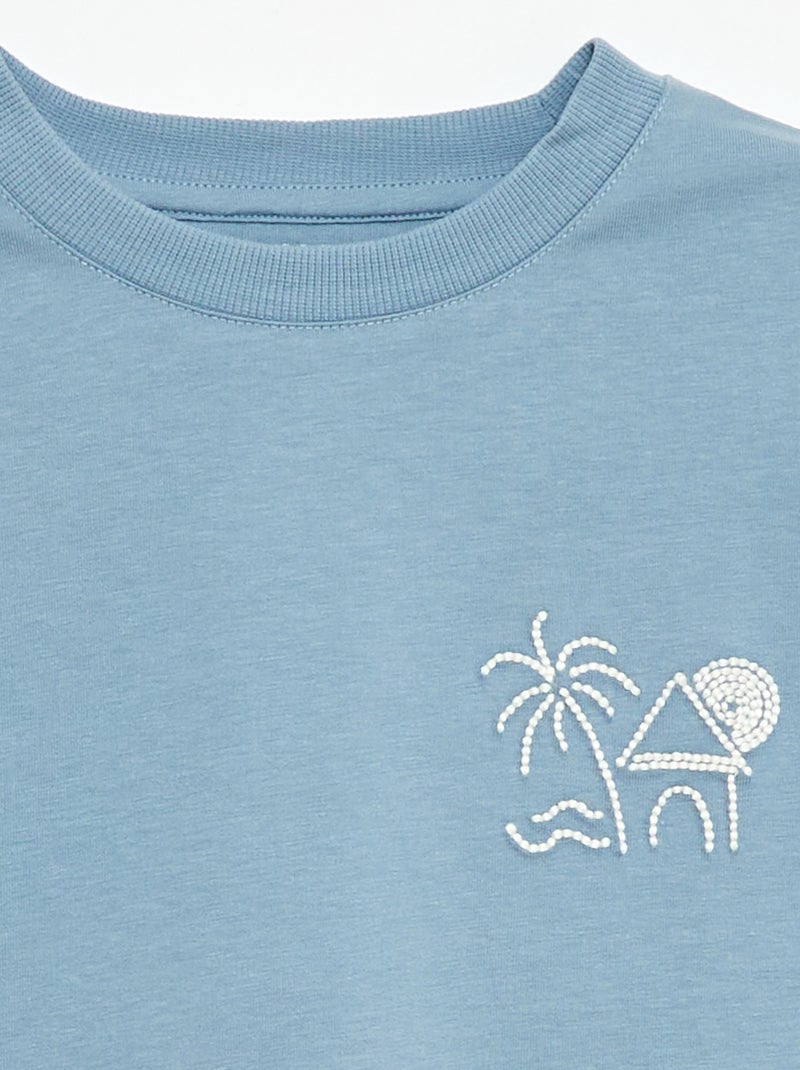 Geborduurd T-shirt met korte mouwen Blauw - Kiabi