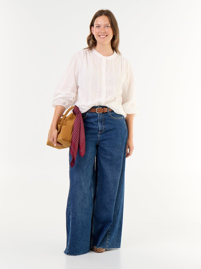 Geborduurde blouse met lange mouwen Wit - Kiabi
