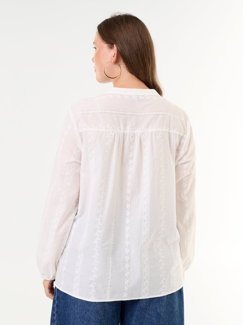 Geborduurde blouse met lange mouwen Wit - Kiabi
