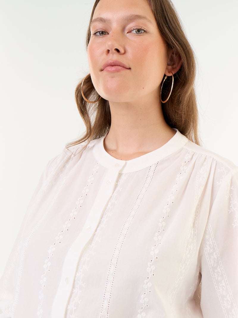 Geborduurde blouse met lange mouwen Wit - Kiabi