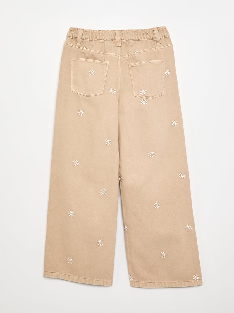 Geborduurde denim broek Biege - Kiabi