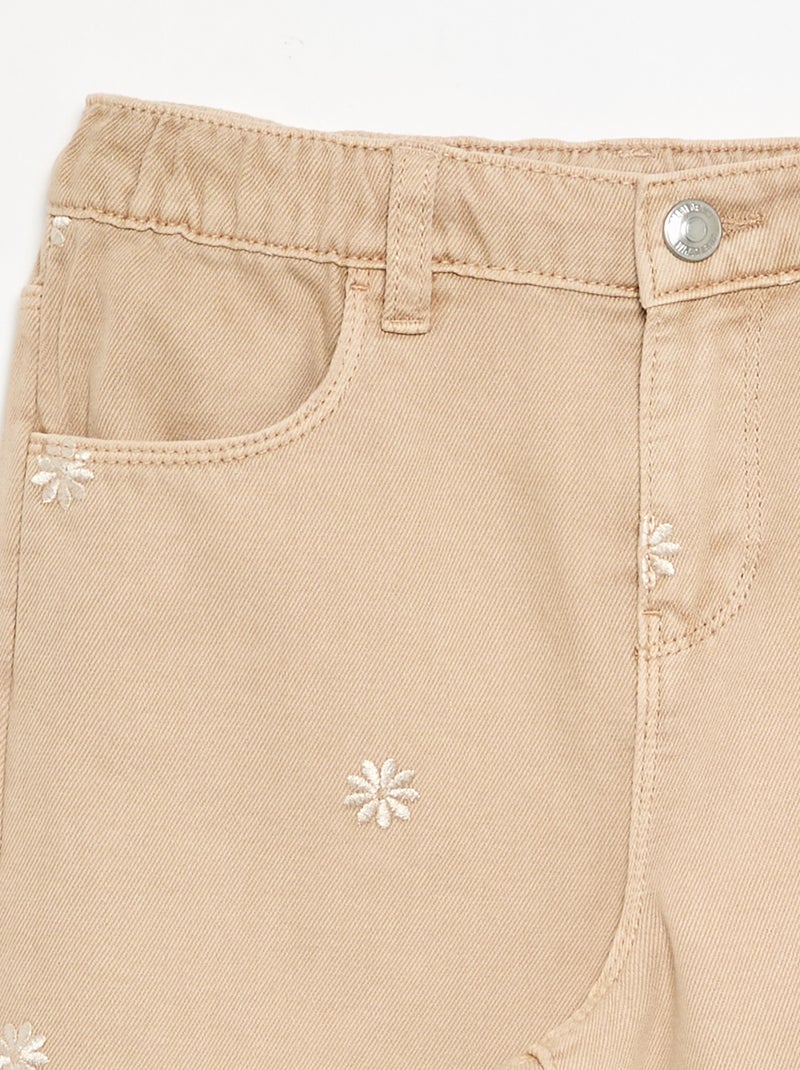 Geborduurde denim broek Biege - Kiabi