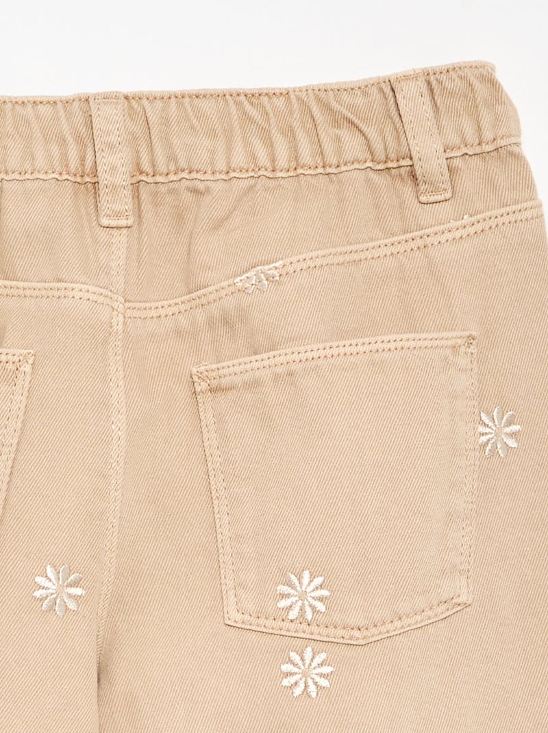 Geborduurde denim broek Biege - Kiabi