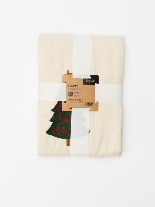 Geborduurde katoenlinnen kersttafelkleed 150x270 cm - Kiabi