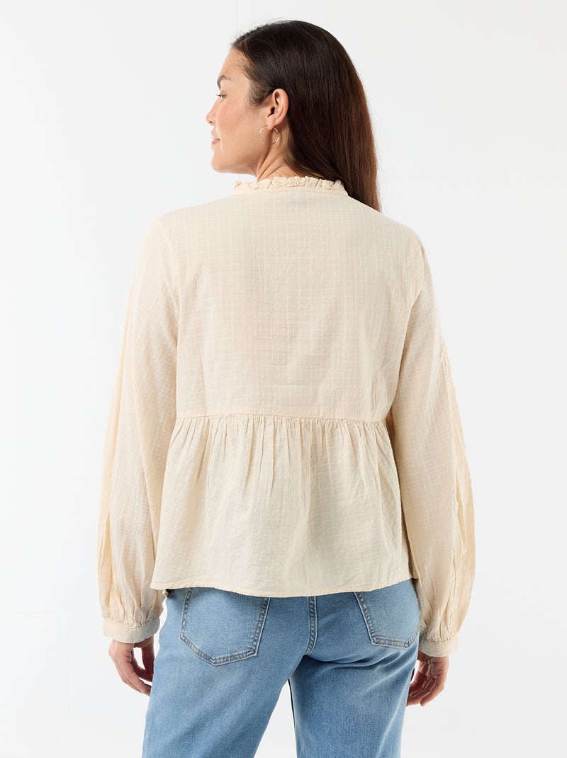 Geborduurde positieblouse van katoengaas Wit - Kiabi