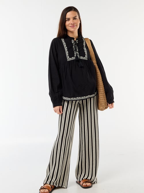 Geborduurde positieblouse van katoengaas - Kiabi