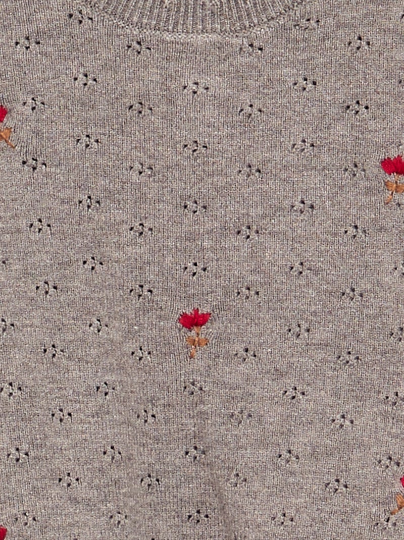 Geborduurde trui van pointelletricot Bruin - Kiabi