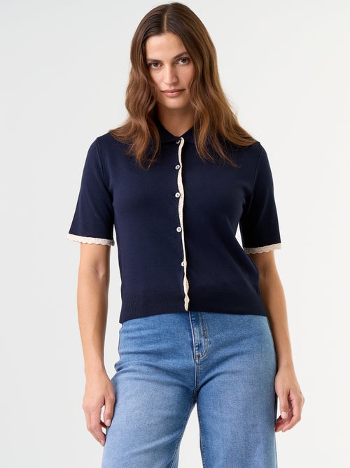 Gebreid gilet met korte mouwen en kant - Kiabi