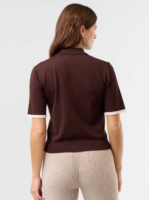 Gebreid gilet met korte mouwen en kant - Kiabi