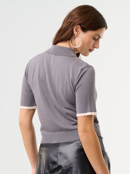 Gebreid gilet met korte mouwen en kant - Kiabi