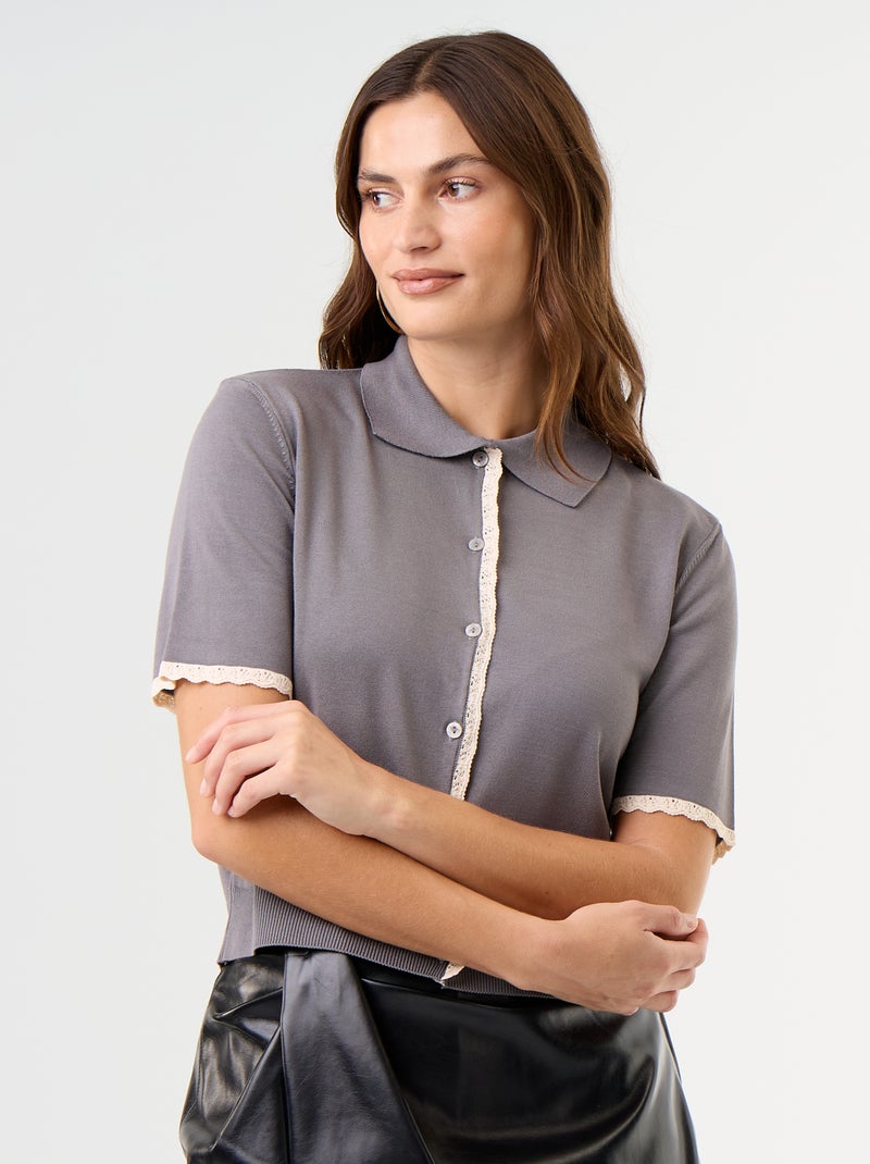 Gebreid gilet met korte mouwen en kant Grijs - Kiabi