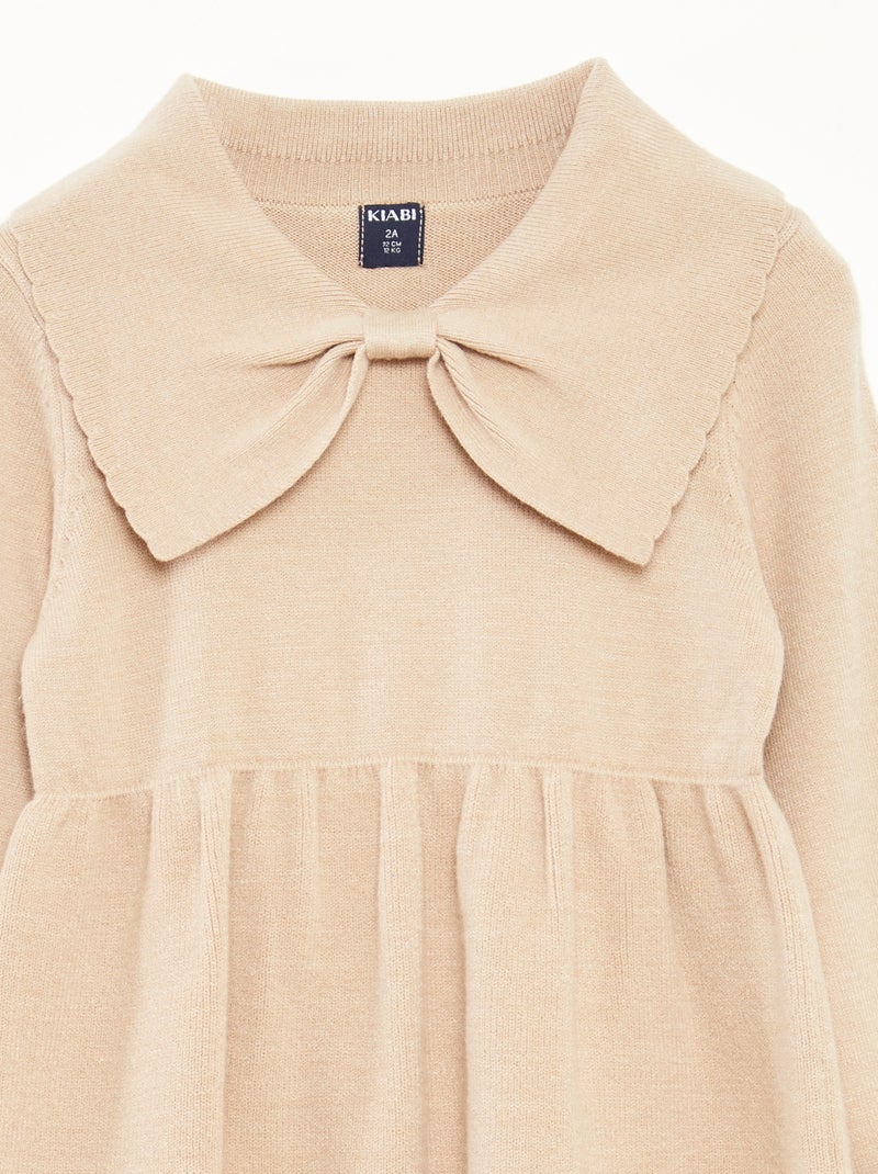 Gebreid jurkje met strikkraag Biege - Kiabi
