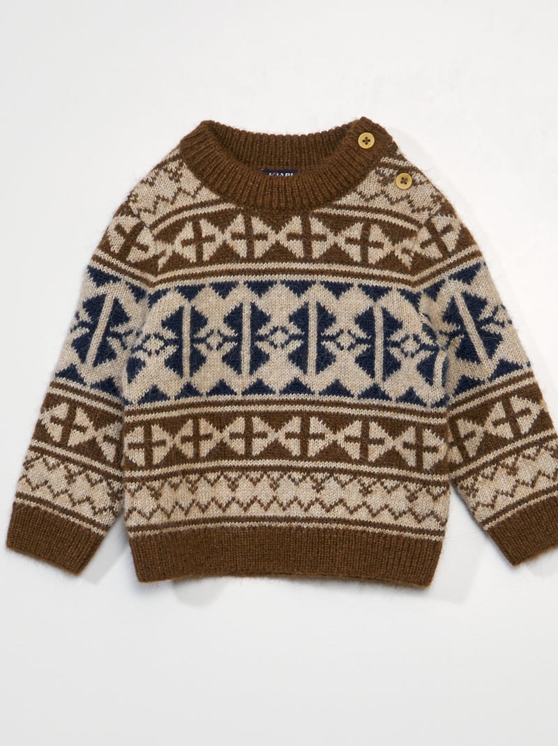 Gebreid truitje van jacquardtricot BRUIN - Kiabi