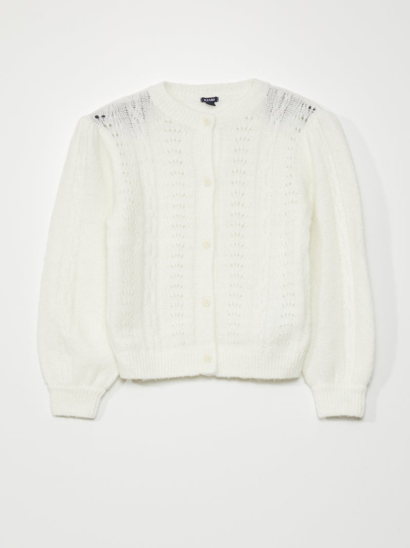 Gebreid vest met ajourmotief WIT - Kiabi