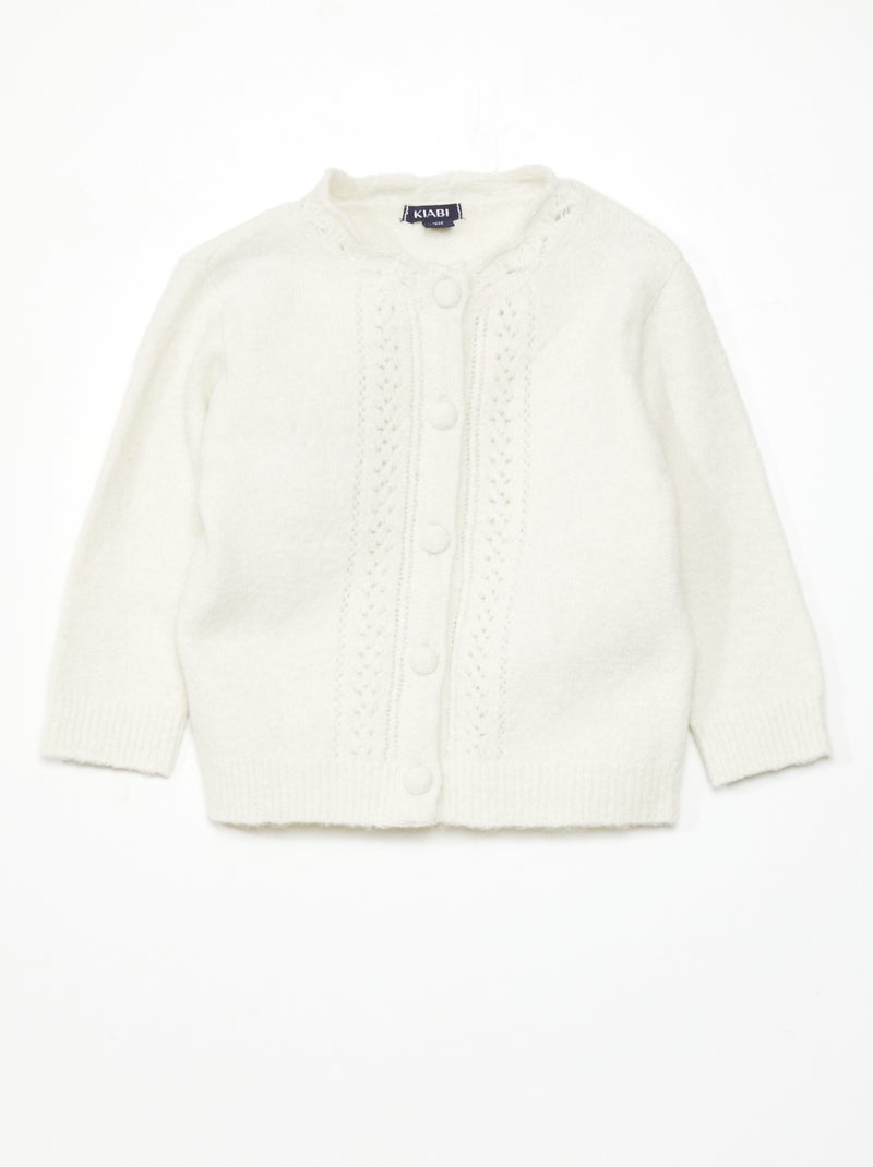 Gebreid vest met ajourmotief WIT - Kiabi
