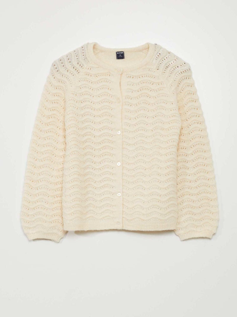 Gebreid vest met ajourmotief WIT - Kiabi