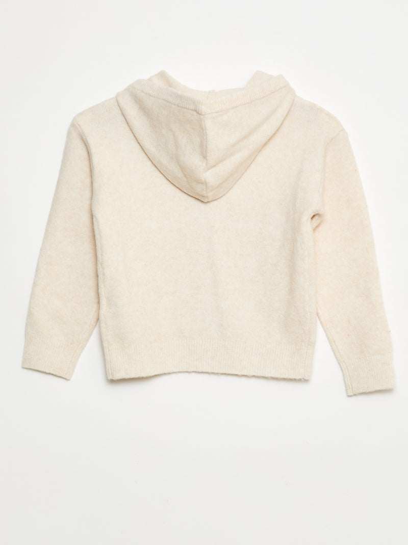 Gebreid vest met capuchon en gemêleerd effect Biege - Kiabi