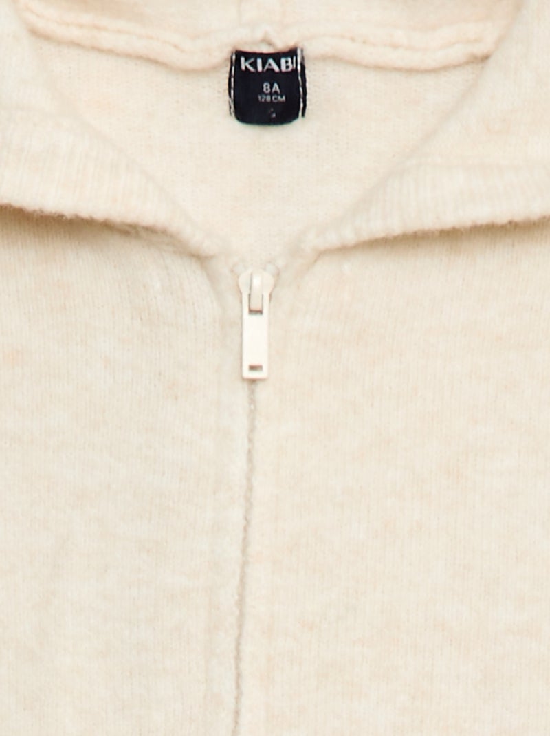 Gebreid vest met capuchon en gemêleerd effect Biege - Kiabi