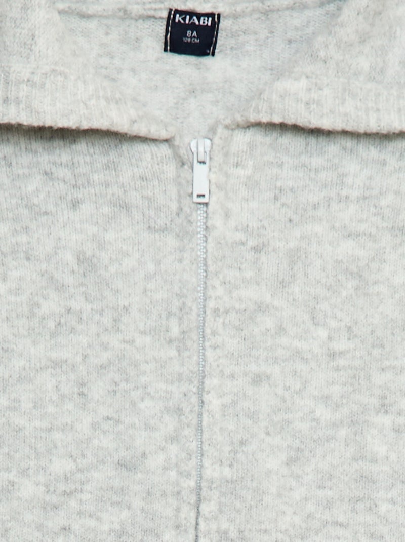 Gebreid vest met capuchon en gemêleerd effect Grijs - Kiabi