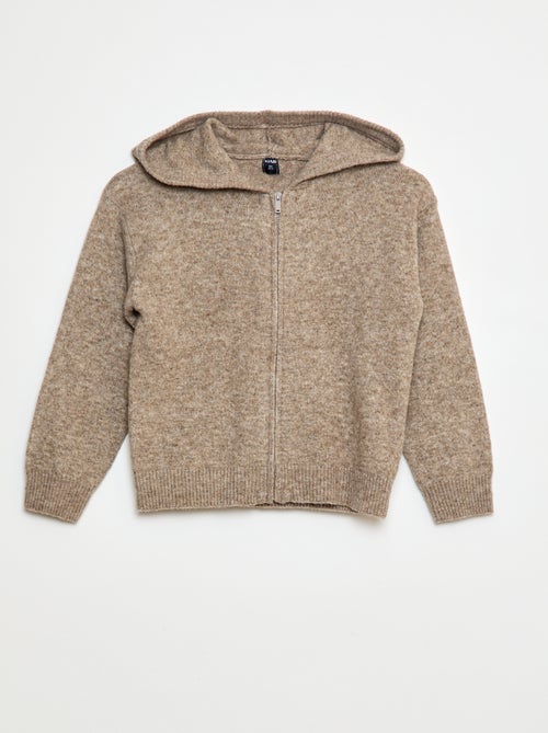 Gebreid vest met capuchon en gemêleerd effect - Kiabi