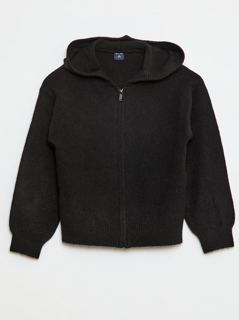 Gebreid vest met capuchon en gemêleerd effect zwart - Kiabi