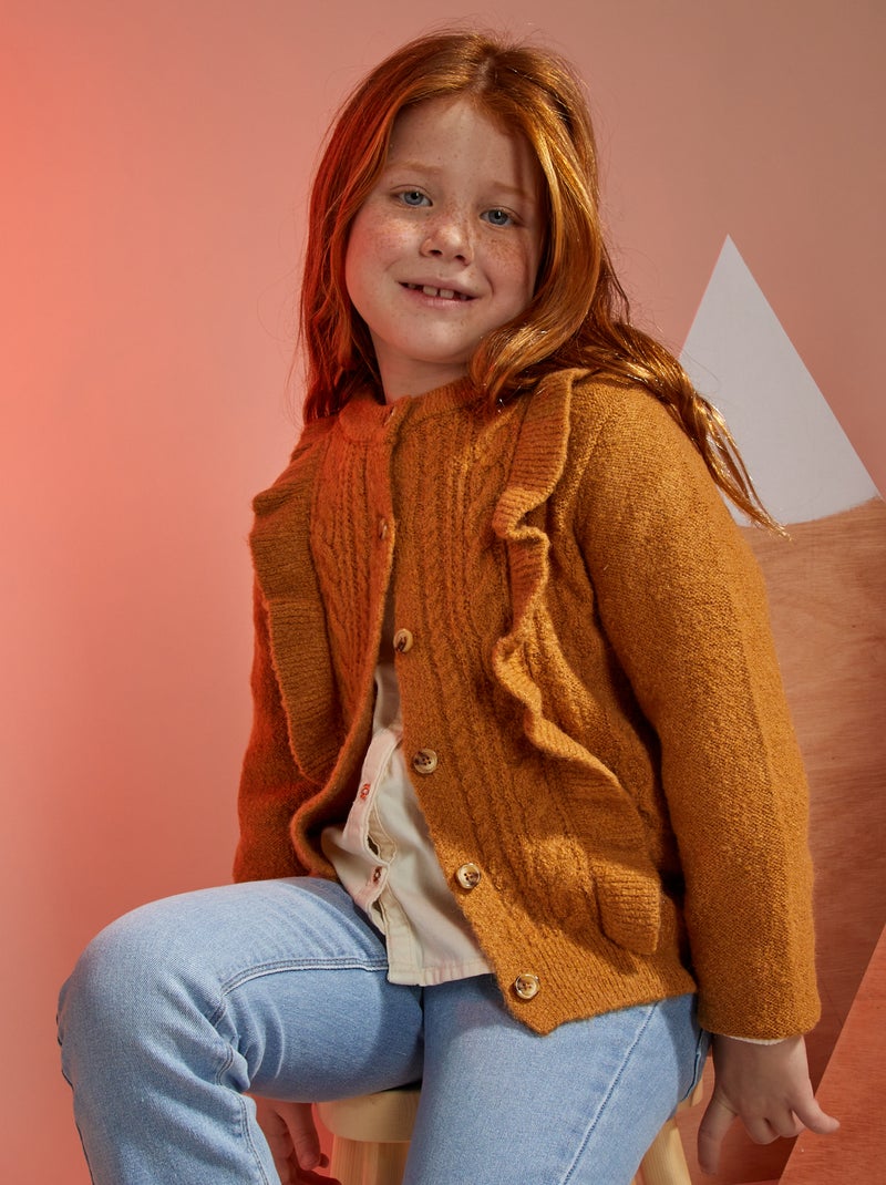Gebreid vest met fantasiepatroontje BRUIN - Kiabi