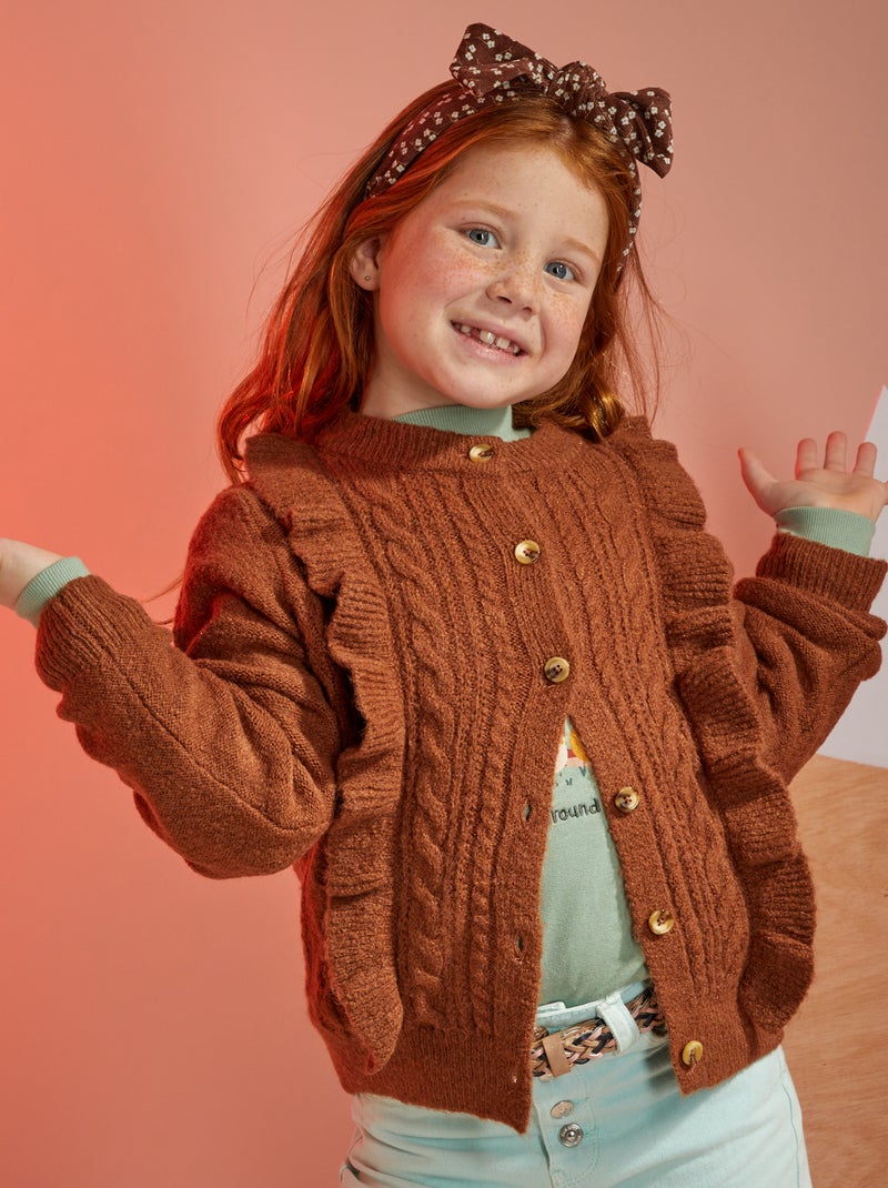 Gebreid vest met fantasiepatroontje BRUIN - Kiabi