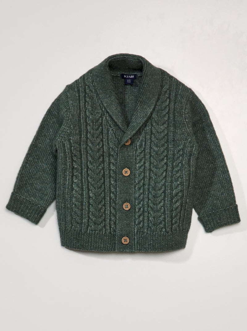 Gebreid vest met fantasiepatroontje grijs groen - Kiabi